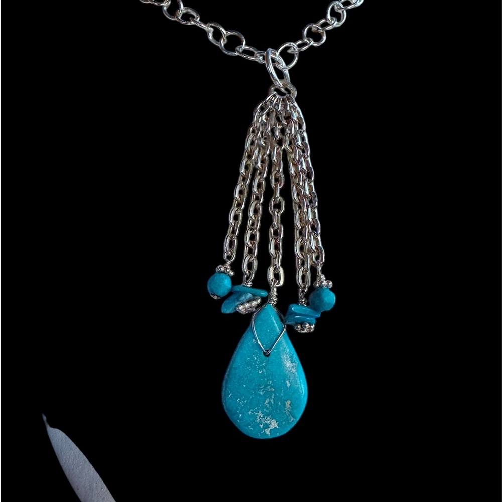 Silver and Turquoise Pendant Necklace - Picture 3 of 8